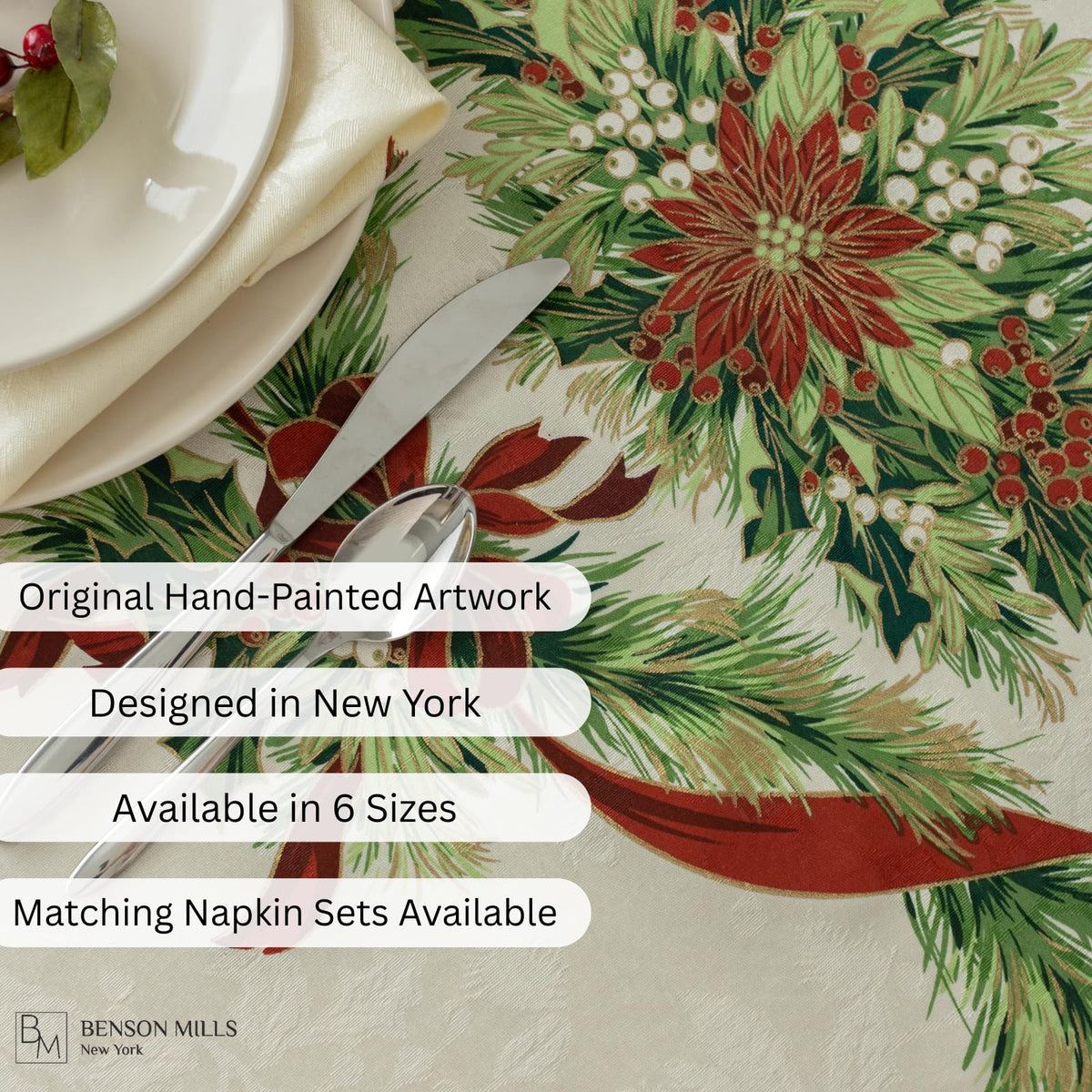Christmas Ribbons Tablecloth (70" Round)