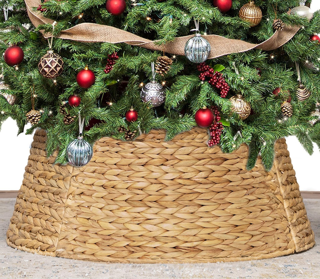 28in Christmas Tree Collar Large to Small Christmas Tree, Woven Christmas Tree Ring Adjustable Skirt, Christmas Tree