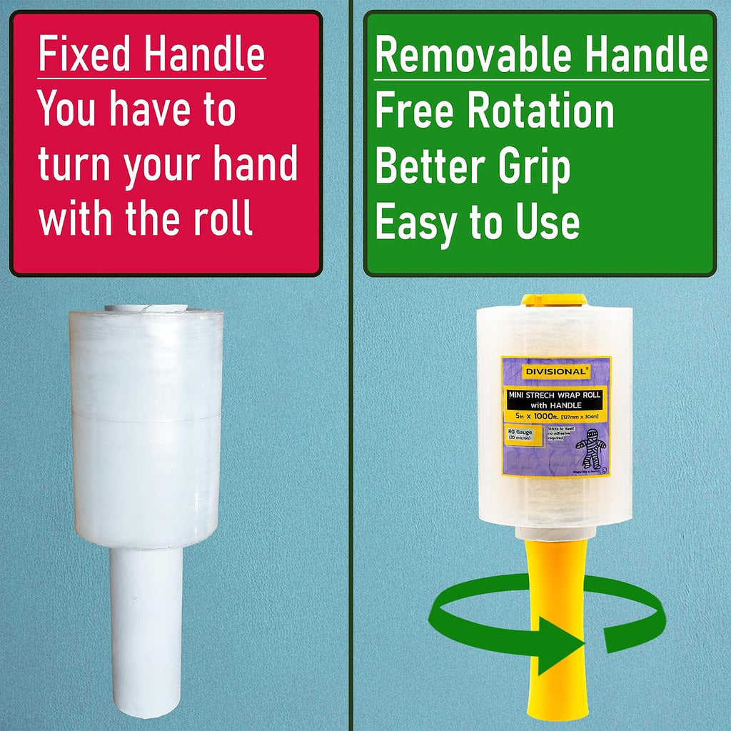 " 12-Pack " Mini Stretch Wrap Roll with Handle | 5 inch x 1000ft x 12 pcs | Shrink Wrap Roll | Stretch Wrap for