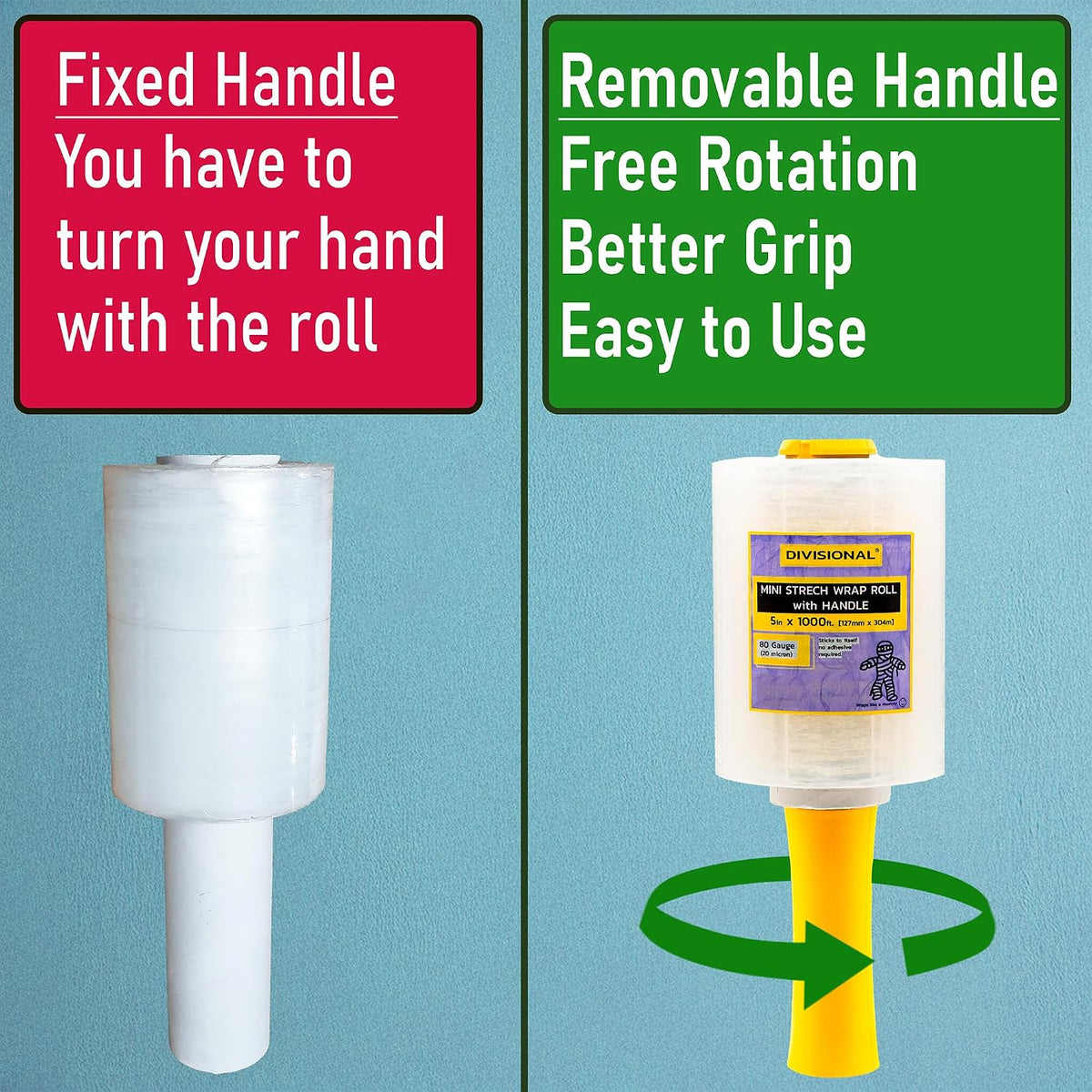 " 12-Pack " Mini Stretch Wrap Roll with Handle | 5 inch x 1000ft x 12 pcs | Shrink Wrap Roll | Stretch Wrap for