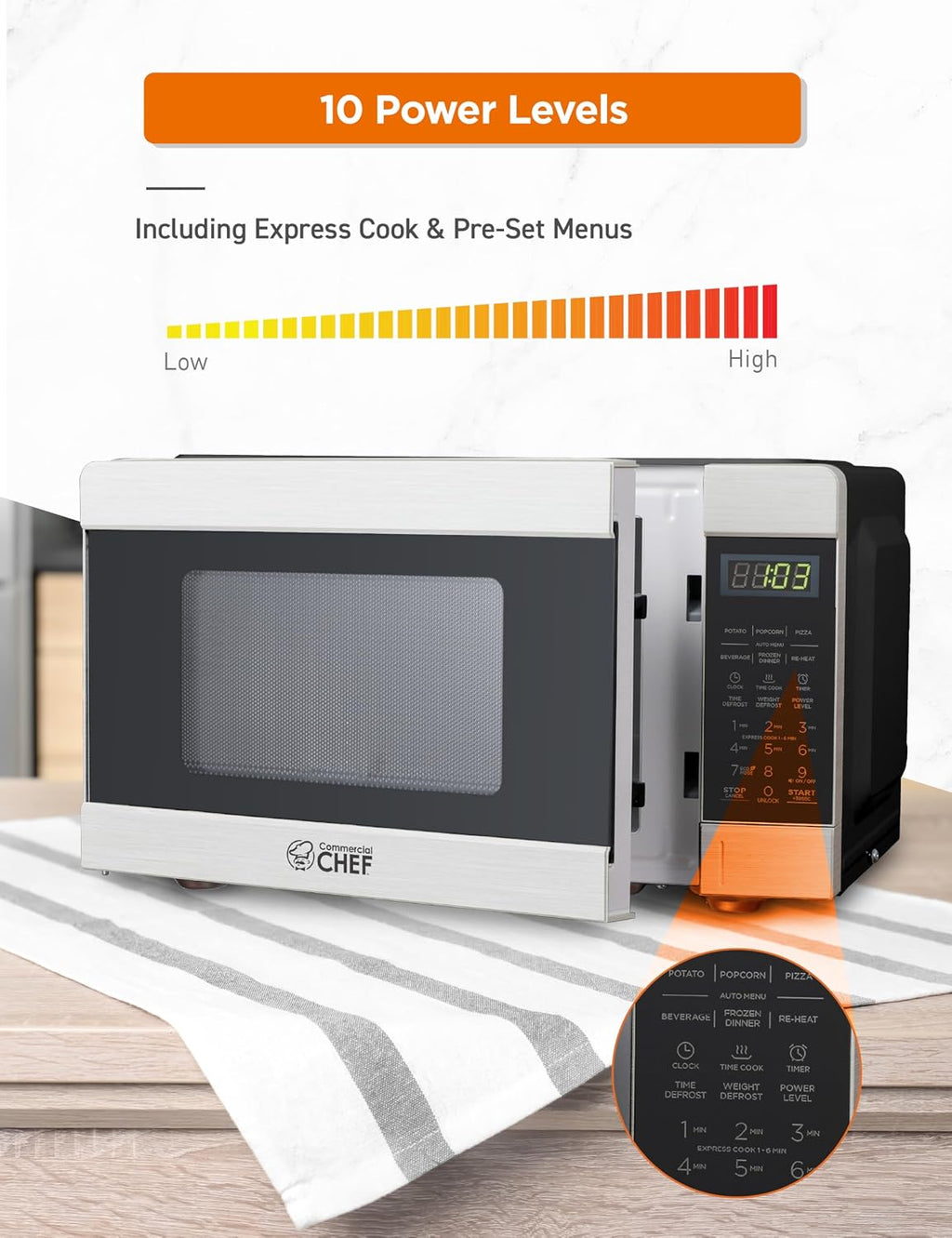 0.9 Cu. Ft. Countertop Microwave Oven, CHM009 | Touch Controls with Digital LED Display, 900W Small Microwave, 10”