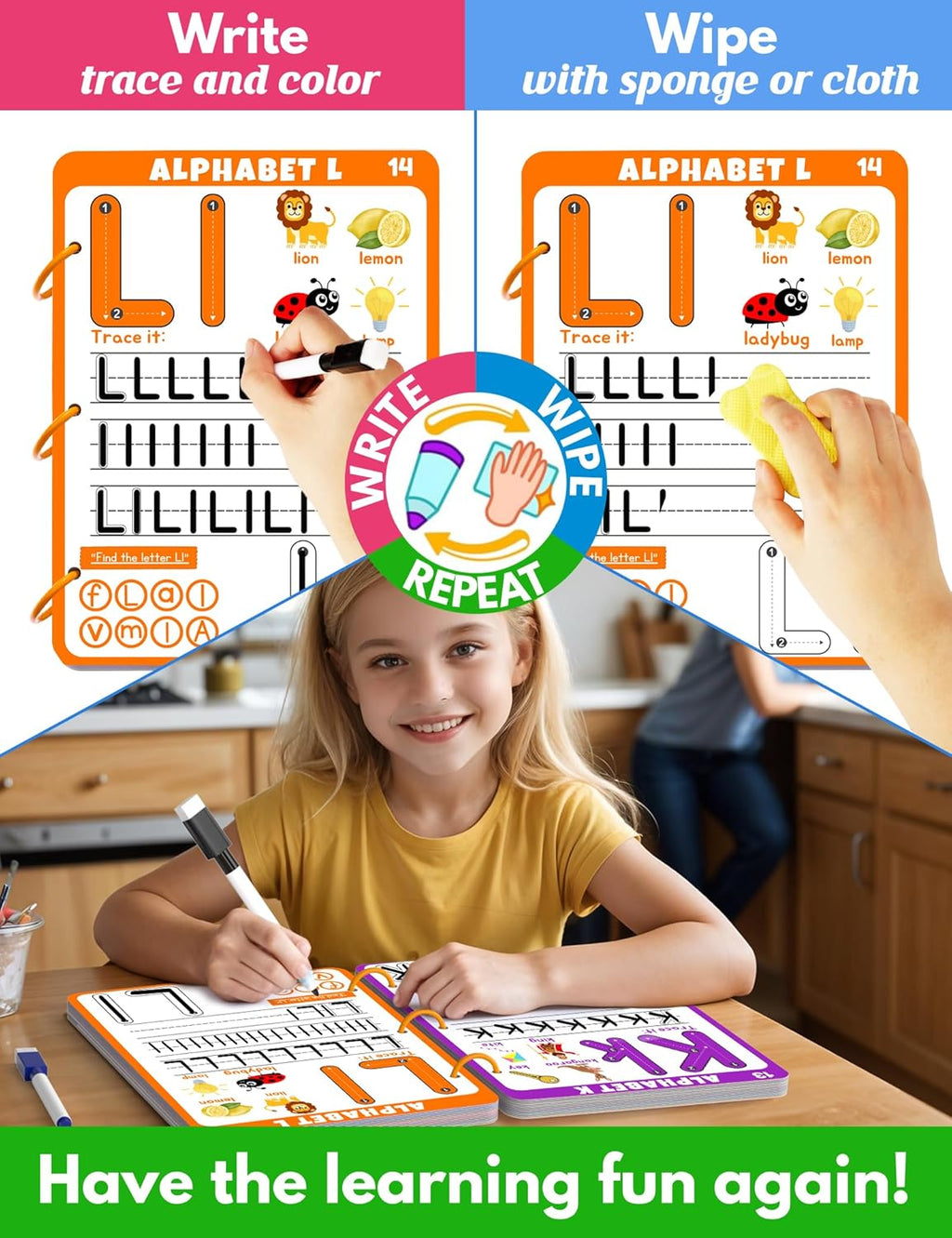 Preschool Learning Activities Educational Workbook, 62 Reusable Pages Pre Kindergarten Workbooks, Number Letter