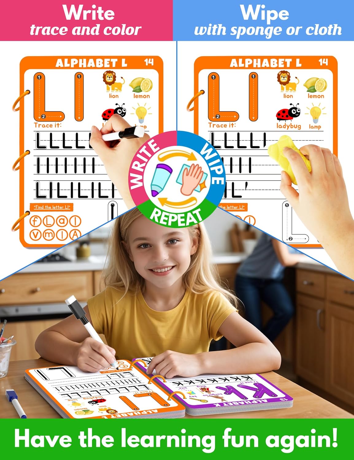 Preschool Learning Activities Educational Workbook, 62 Reusable Pages Pre Kindergarten Workbooks, Number Letter