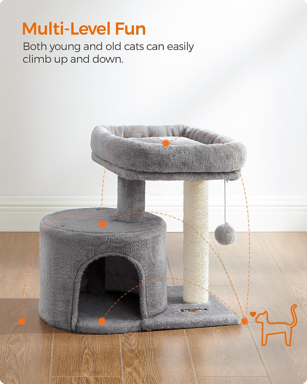 Cat Tree, Small Cat Tower with Sisal Scratching Post, Plush Condo with Padded Perch
