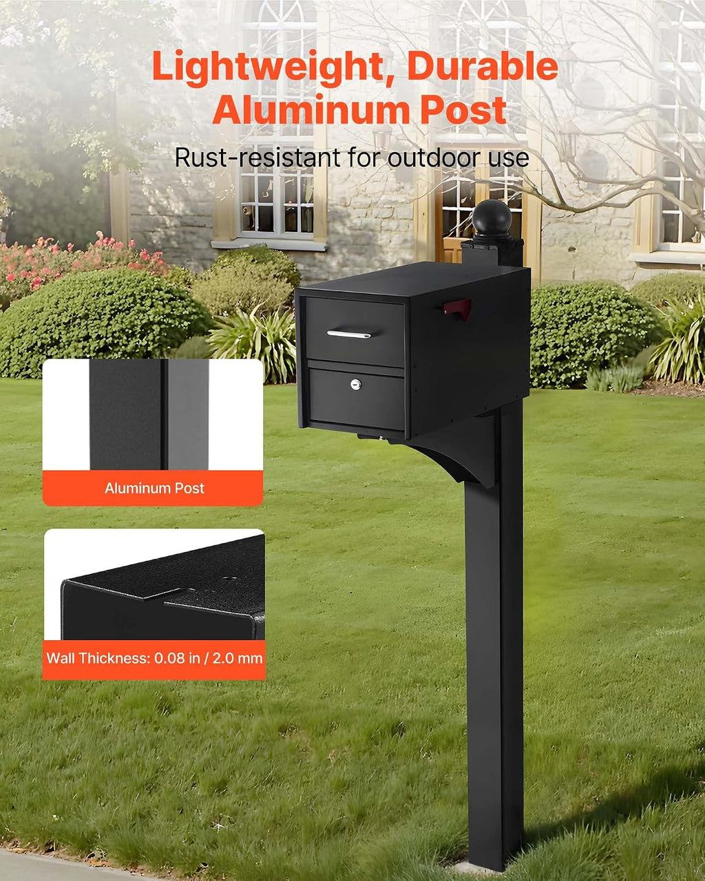 Mailbox Post, 56 x 4 x 4 Inches, Aluminum In-Ground Mounting Mail Box Stand with Universal Plate Bracket, Heavy Duty