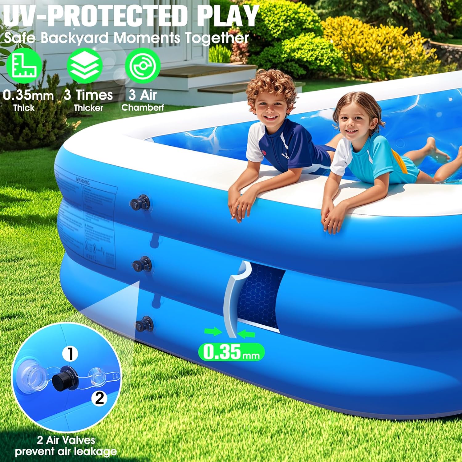Inflatable Pool with Pool Lights and Seat, Durable Thickened Large Size Family Inflatable Pools for Adults Blow Up