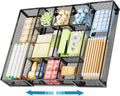 Expandable Desk Drawer Organizer, Mesh Drawer Organizer Tray with 10 Adjustable Compartments, Desk Organizers and