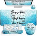 Desk Mat Pad Set, Large Mouse Pad with Wrist Rest, Stay Positive | Ergonomic Mouse Pad, Gaming Computer Keyboard Mat