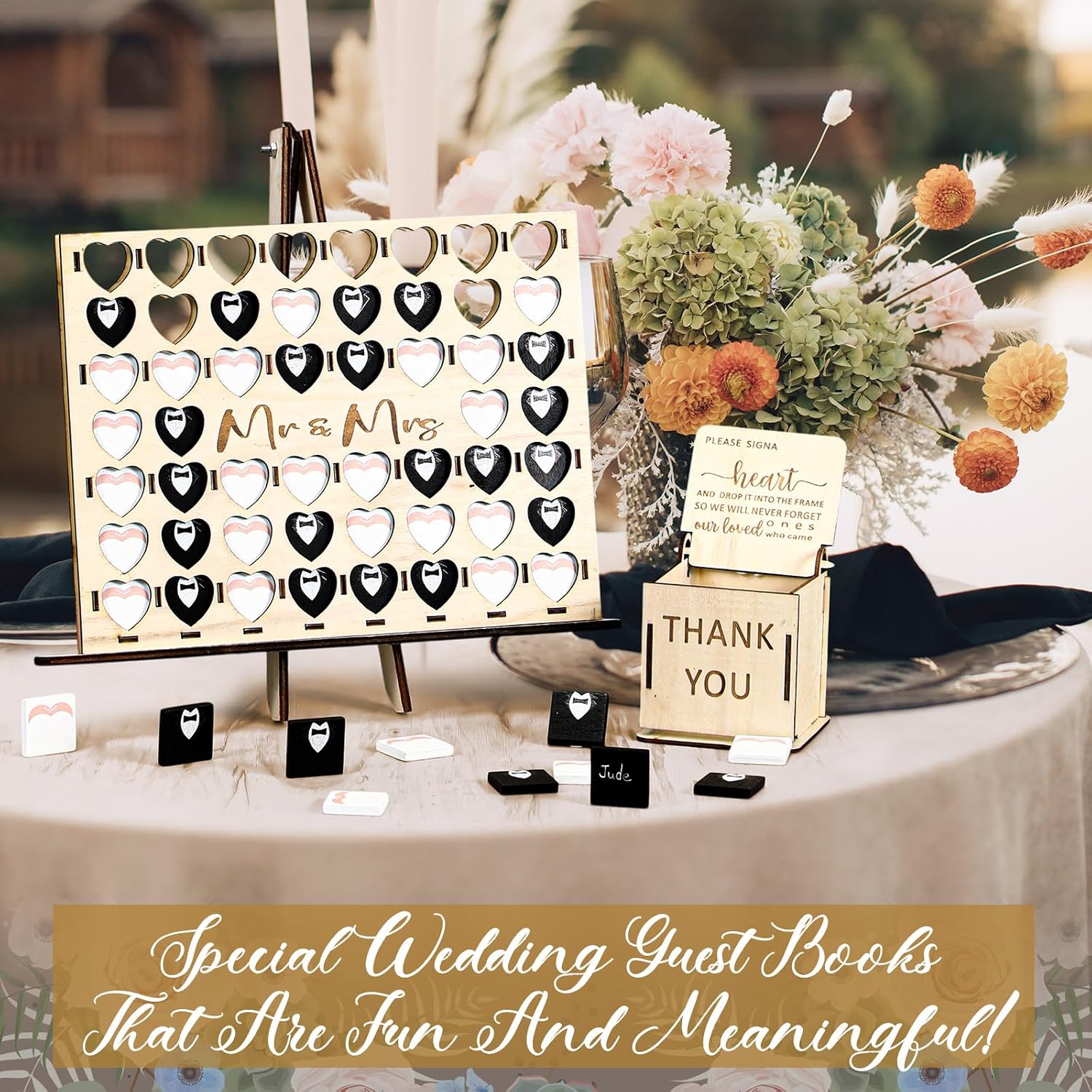 54 Pcs Wedding Guest Book Alternative, Mr & Mrs Heart Sign Game