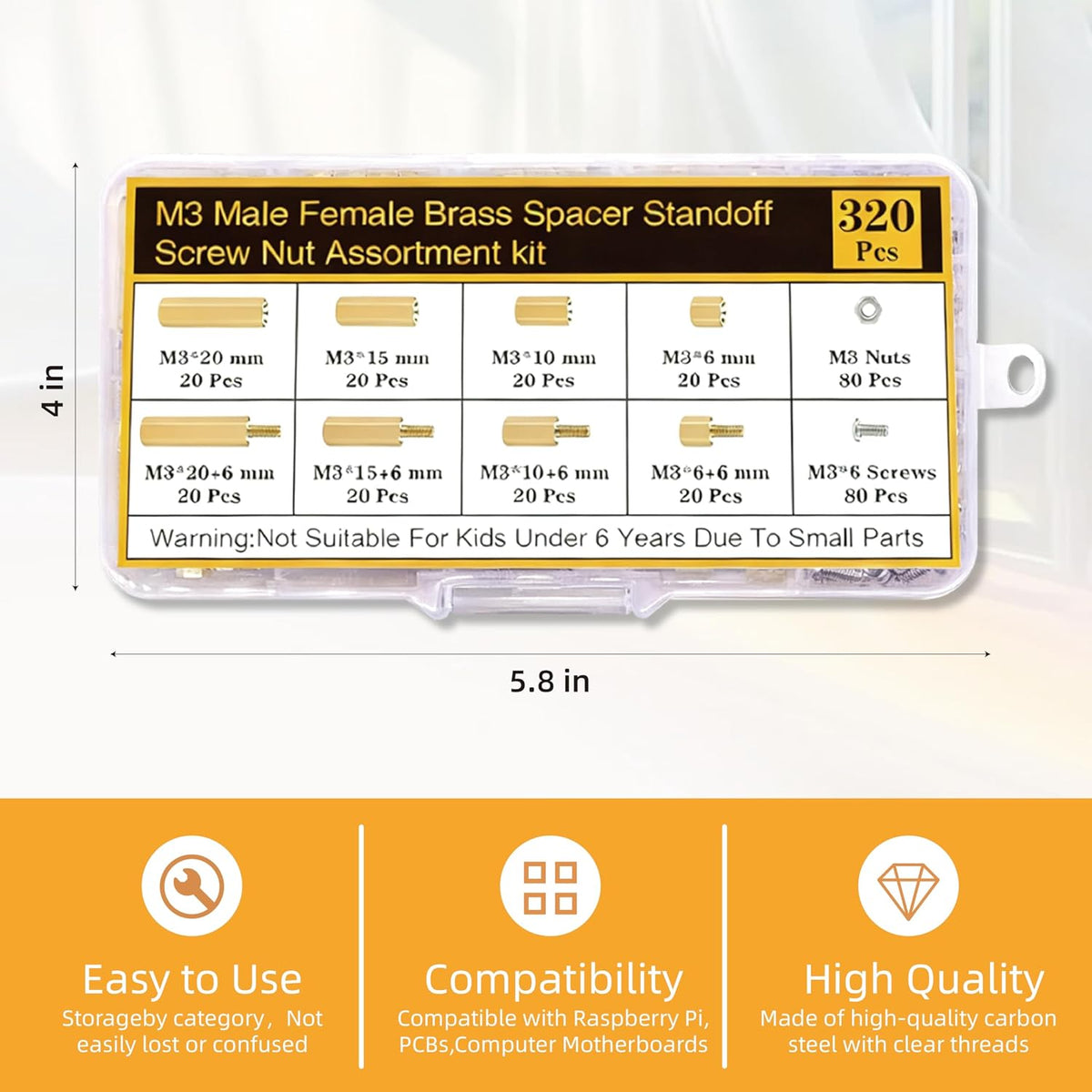 M3 Motherboard Standoffs and Screws Nuts Kit, Brass Hex Male Female Spacer