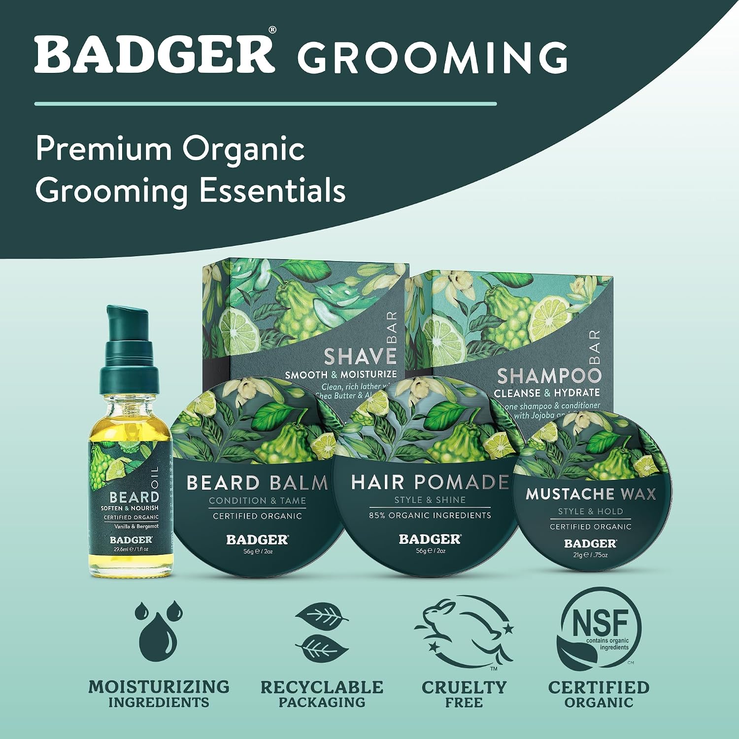 Beard Grooming Kit, Organic Beard Oil Bottle + Organic Beard Balm Tin, Subtle Masculine Scent, Organic Mens Beard