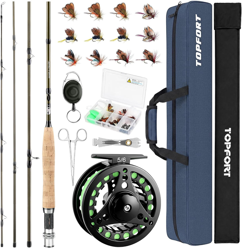 Fly Fishing Rod and Reel Combo, 4-Piece Fly Rod Kit with Complete Fly Fishing Gear: Fly Rod, Pre-Spooled Fly Fishing