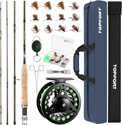 Fly Fishing Rod and Reel Combo, 4-Piece Fly Rod Kit with Complete Fly Fishing Gear: Fly Rod, Pre-Spooled Fly Fishing