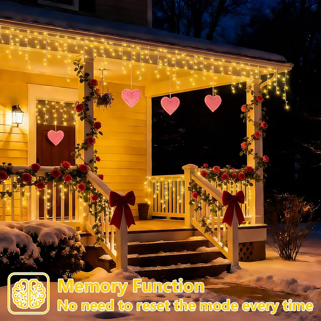 33ft 400 LED Icicle Lights Outdoor, 80 Drops Icicle Christmas Light Connectable, 8 Modes Warm White Xmas Icicle