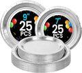 Silver Paper Plates - Disposable Plates for Party, 25-9" & 25-7"