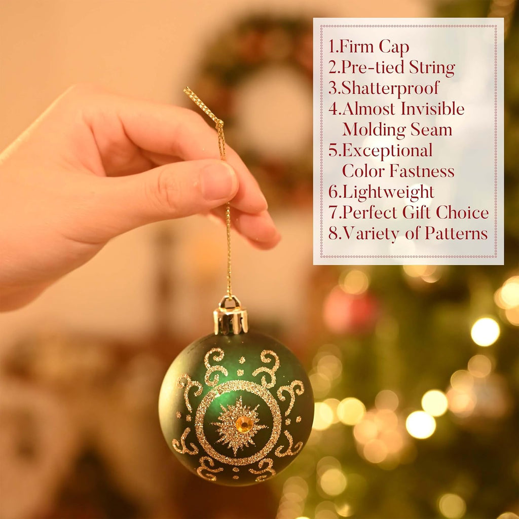 Ornaments for Christmas Tree Decorations, 16ct 2.36 Inches Red Green Blue and Gold Shatterproof Christmas Ornaments