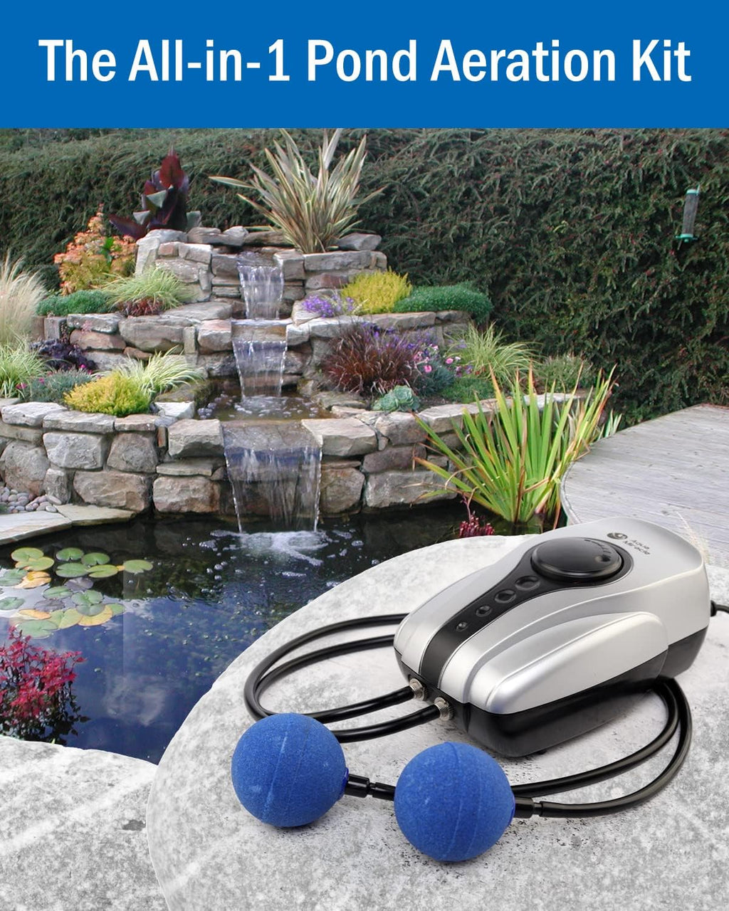 All-in-One Koi Pond Aerator for Outdoor Ponds up to 1000 Gallons, Pond Air Pump Pond Aeration System with Double