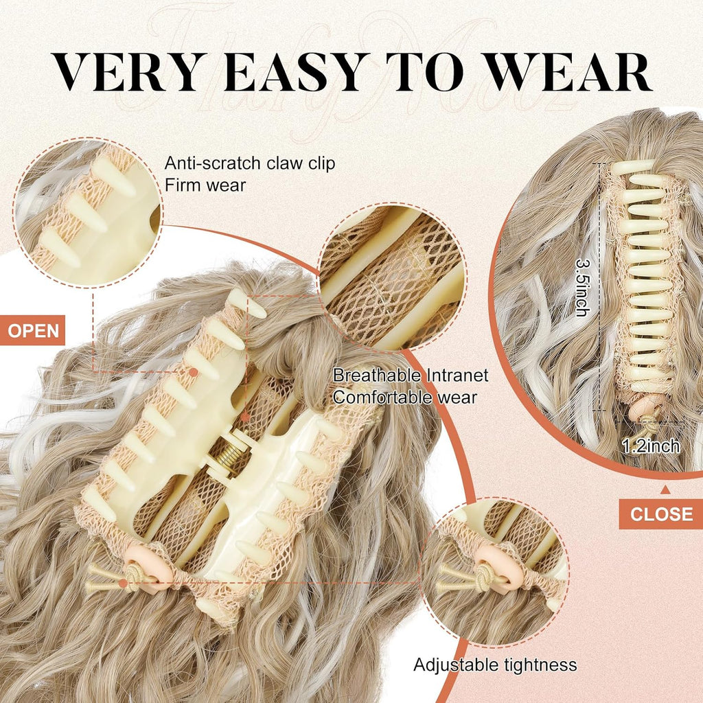 Ponytail Extension, 12" Short Claw Ponytail Extension Wavy Curly Jaw Clip in Pony tails Hair Extension Natural