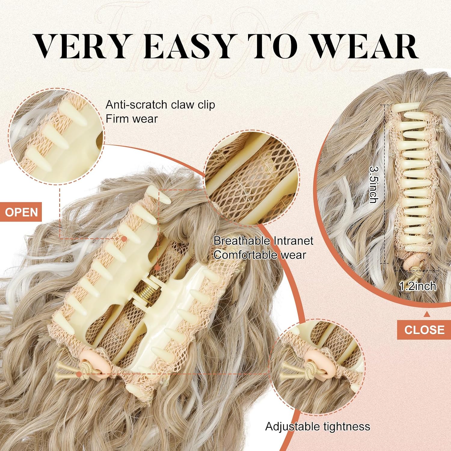 Ponytail Extension, 12" Short Claw Ponytail Extension Wavy Curly Jaw Clip in Pony tails Hair Extension Natural