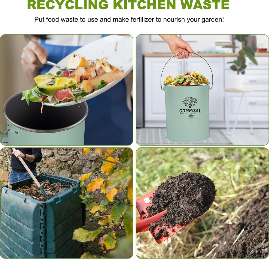 Kitchen Countertop Compost Bin, Odor Resistant Indoor Compost Bin with Lid and Charcoal Filter, Rust Resistant Coated