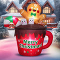 6FT Christmas Inflatables Outdoor Decorations, Gingerbread Christmas Inflatable Hot Cocoa Mug with Built-in LEDs Blow