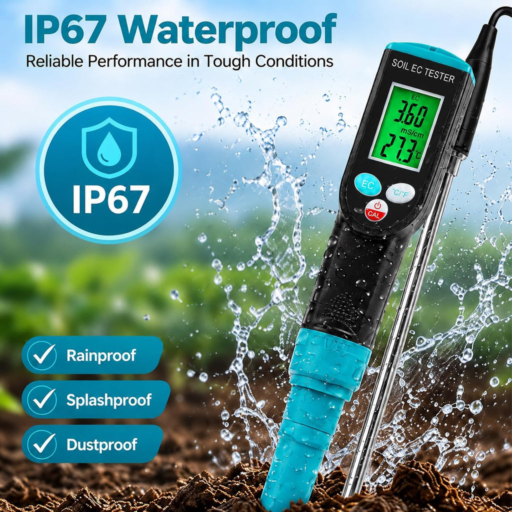 Digital Soil EC Meter 2-in-1 Porfessional Plants EC Temperature Tester Meter with Corded Sensor, Backlight LCD