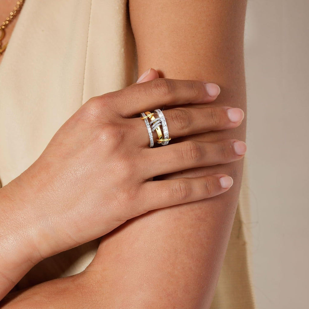 Gold Stackable Rings for Women Non Tarnish 18K Gold Plated Interlocked Stack Rings Set Silver Gold Mixed Metals Multi