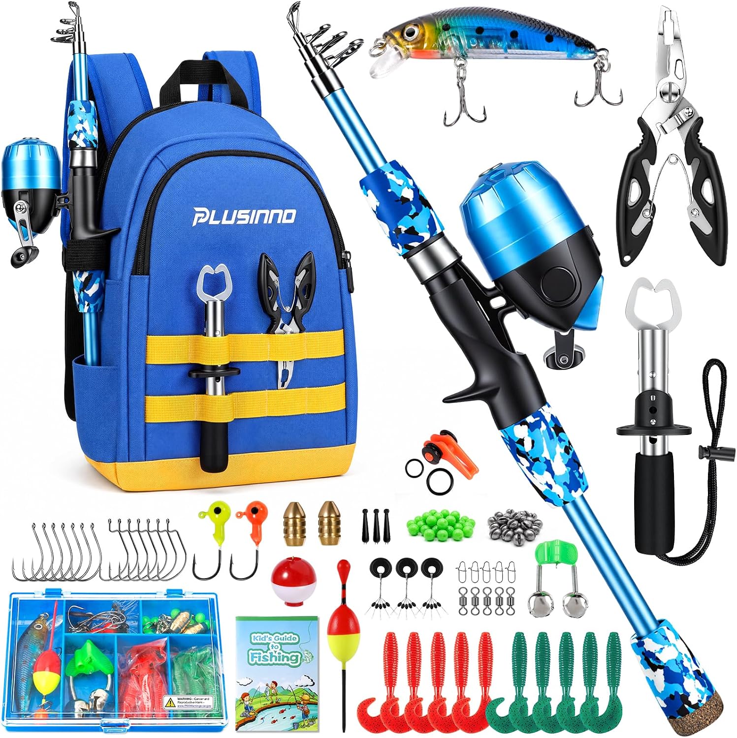 Kids Fishing Pole, Telescopic Fishing Rod and Reel Combo, Fishing Gear Kit with Backpack, Tackle Box, Spincast Reel