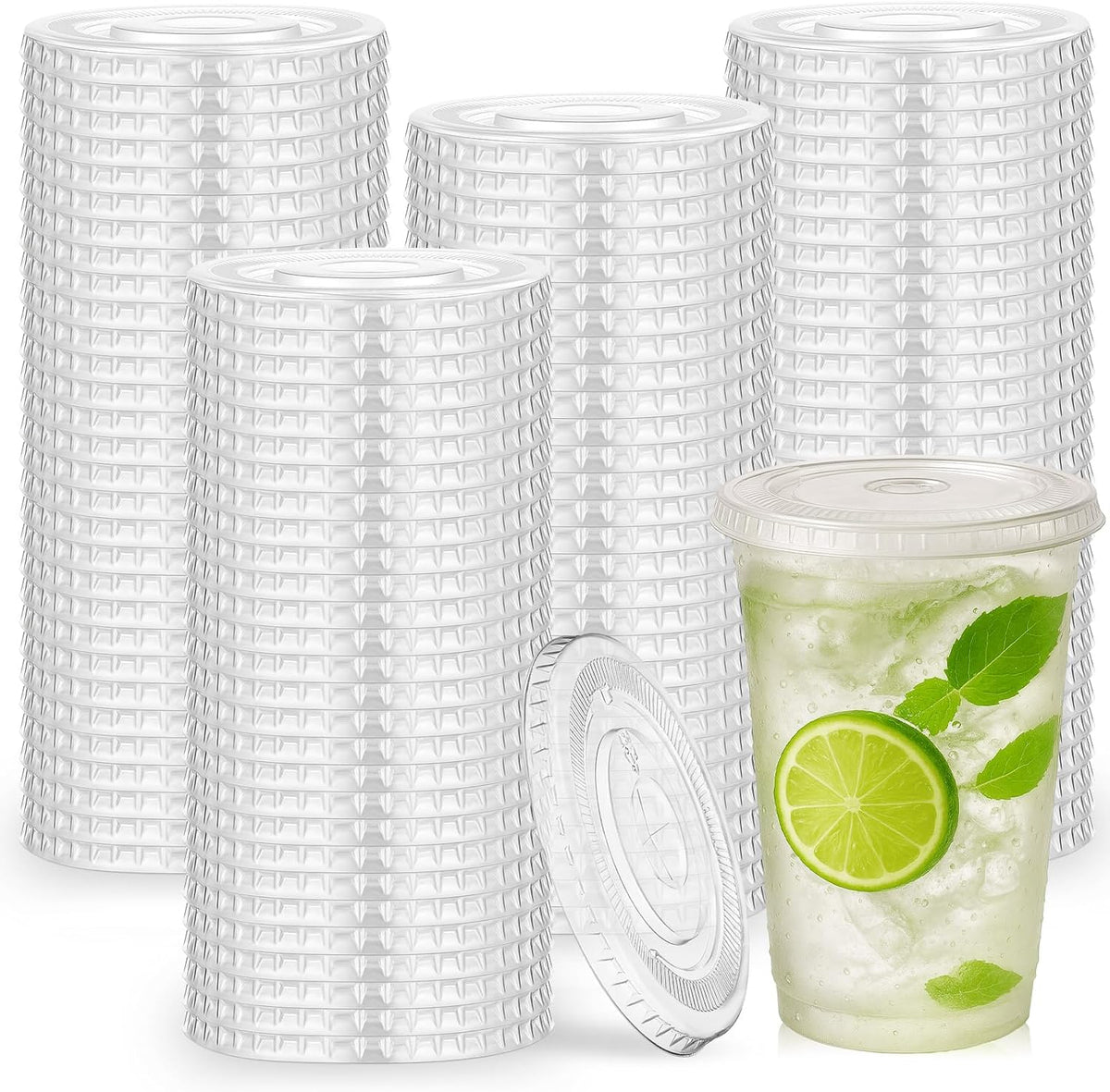 500 Count 98mm PET Flat Lids with Straw Slot for 12-24 oz Cups