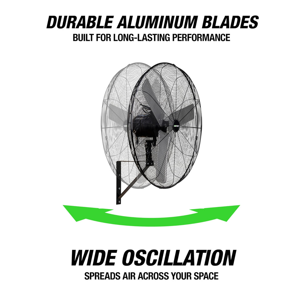 30 Inch Oscillating Wall Mount Fan 7500CFM Industrial Construction