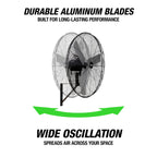 30 Inch Oscillating Wall Mount Fan 7500CFM Industrial Construction