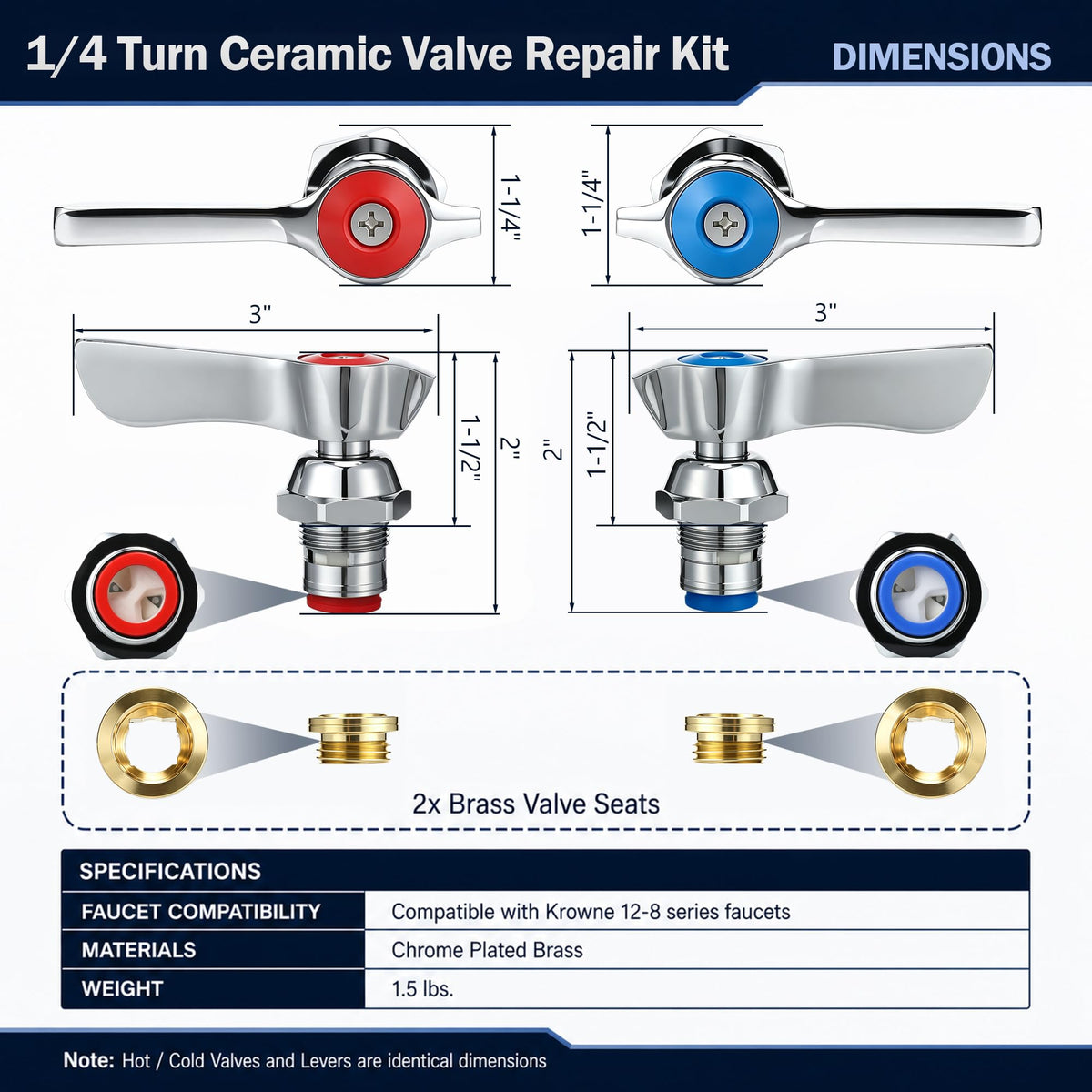 1/4 Turn Ceramic Faucet Valve Kit Compatible with Krowne 21-310L