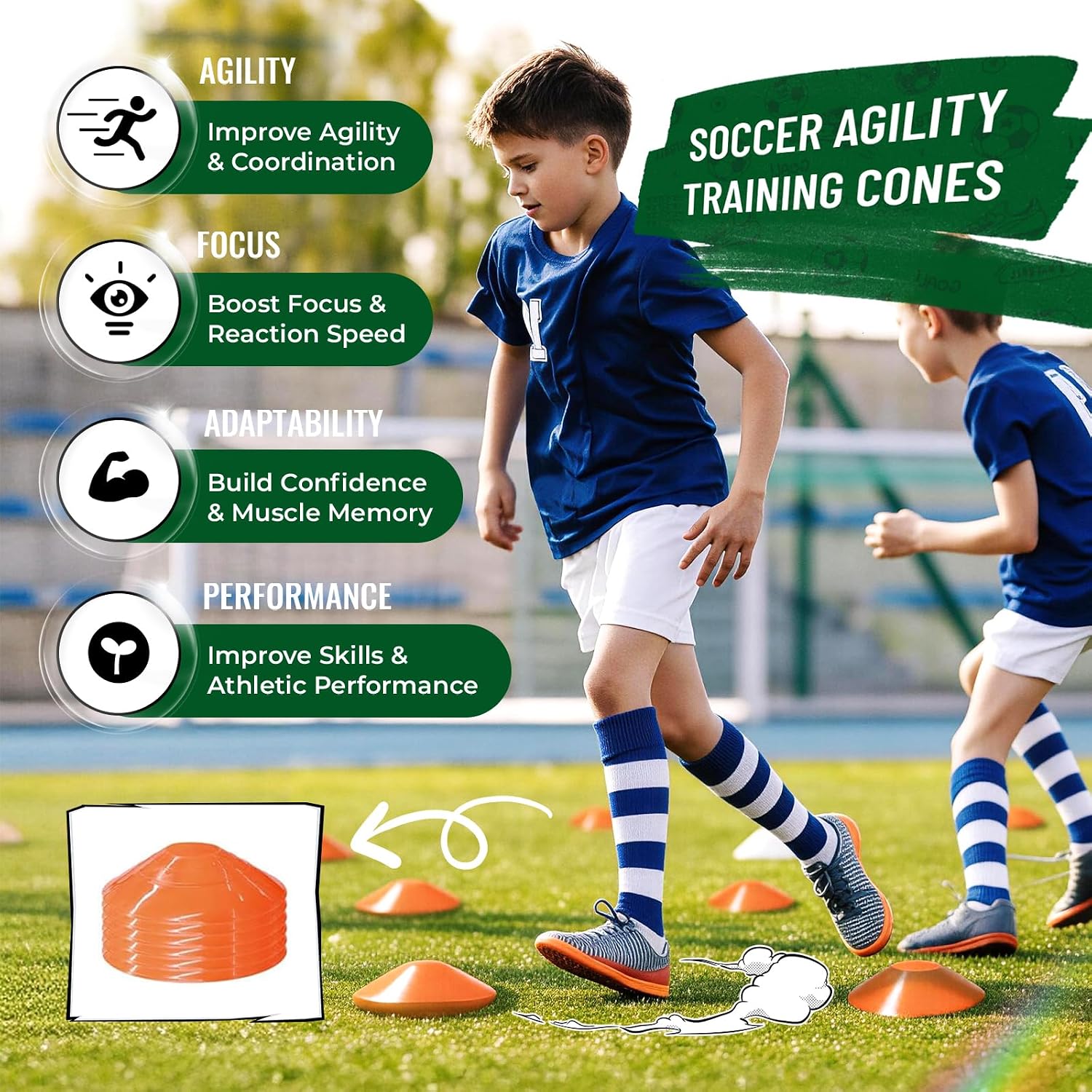 Kids Soccer Goal Set for Backyard, Portable Soccer Nets Set of 2 with Soccer Ball, Scoreboard, Agility Ladder, Cones