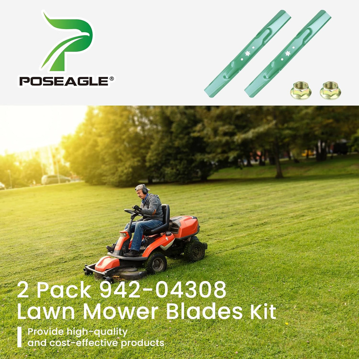 942-04308 Mower Blades with Nut for Cub Cadet 42 inch Mower Blades | Fit Cub Cadet ZT1 42 XT1 LT42 Craftsman T110