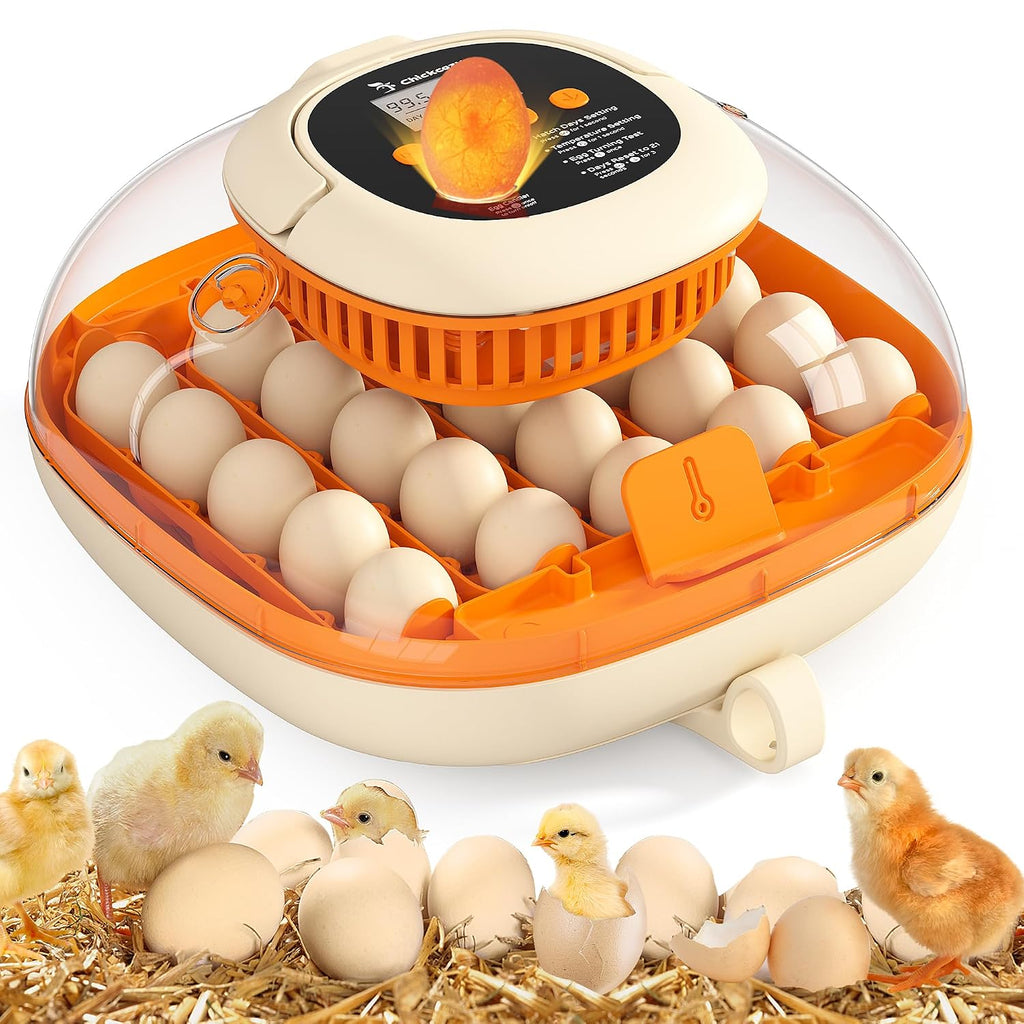 25 Egg Incubator, Automatic Egg Turner with Thermometer Seat and Humidity Control, Egg Candler, 360° View with Clear