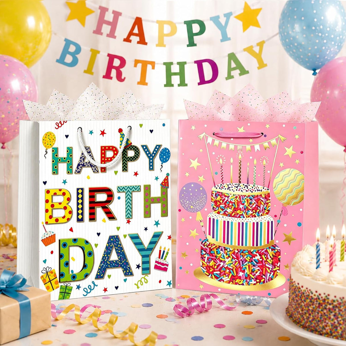 Small Birthday Gift Bags, 6 Pack, 9 x 7 x 4 Inch