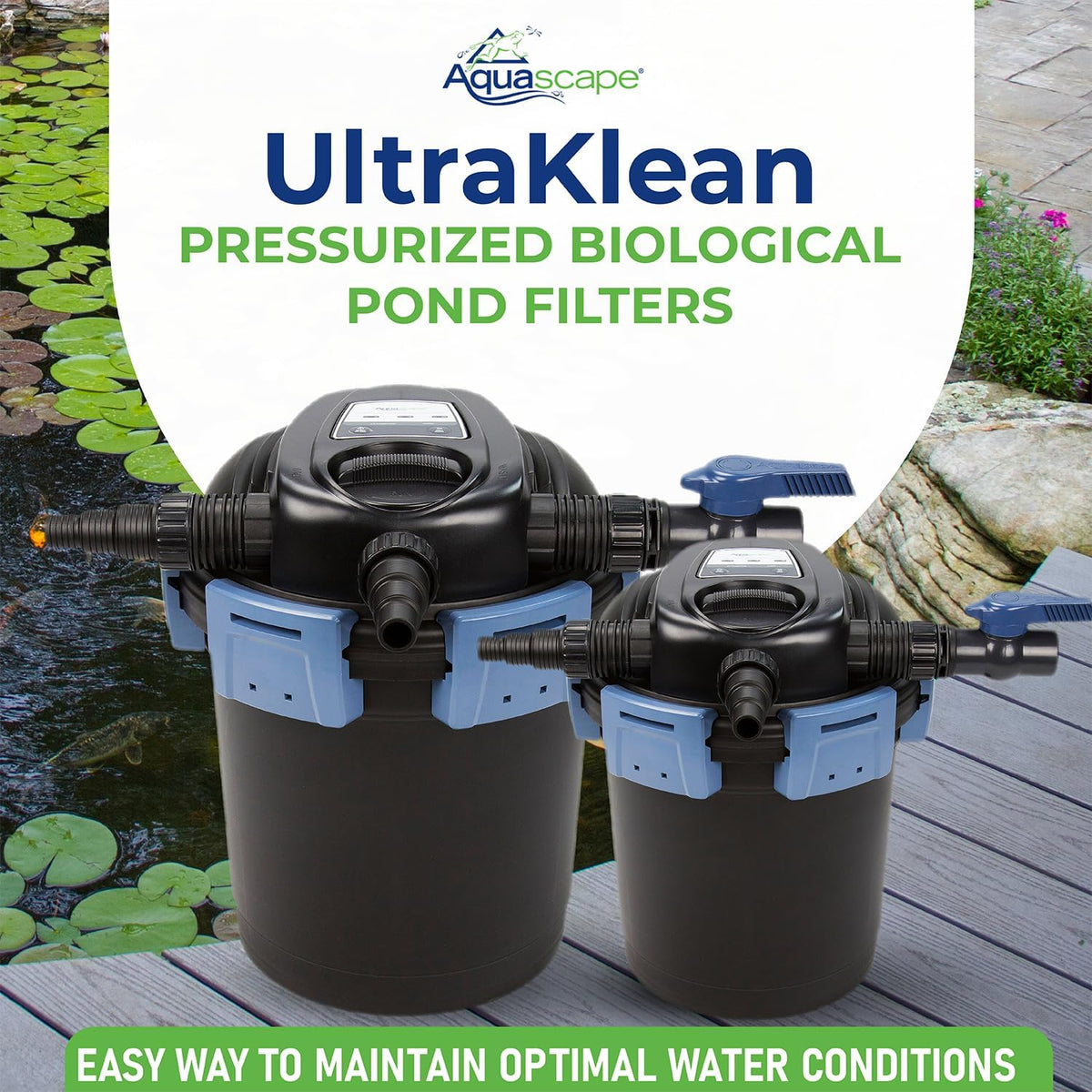 95053 UltraKlean 2000 Gallon Biological Pressure Filter with 14 Watt UV Clarifier Sterilizer for Pond Water Feature