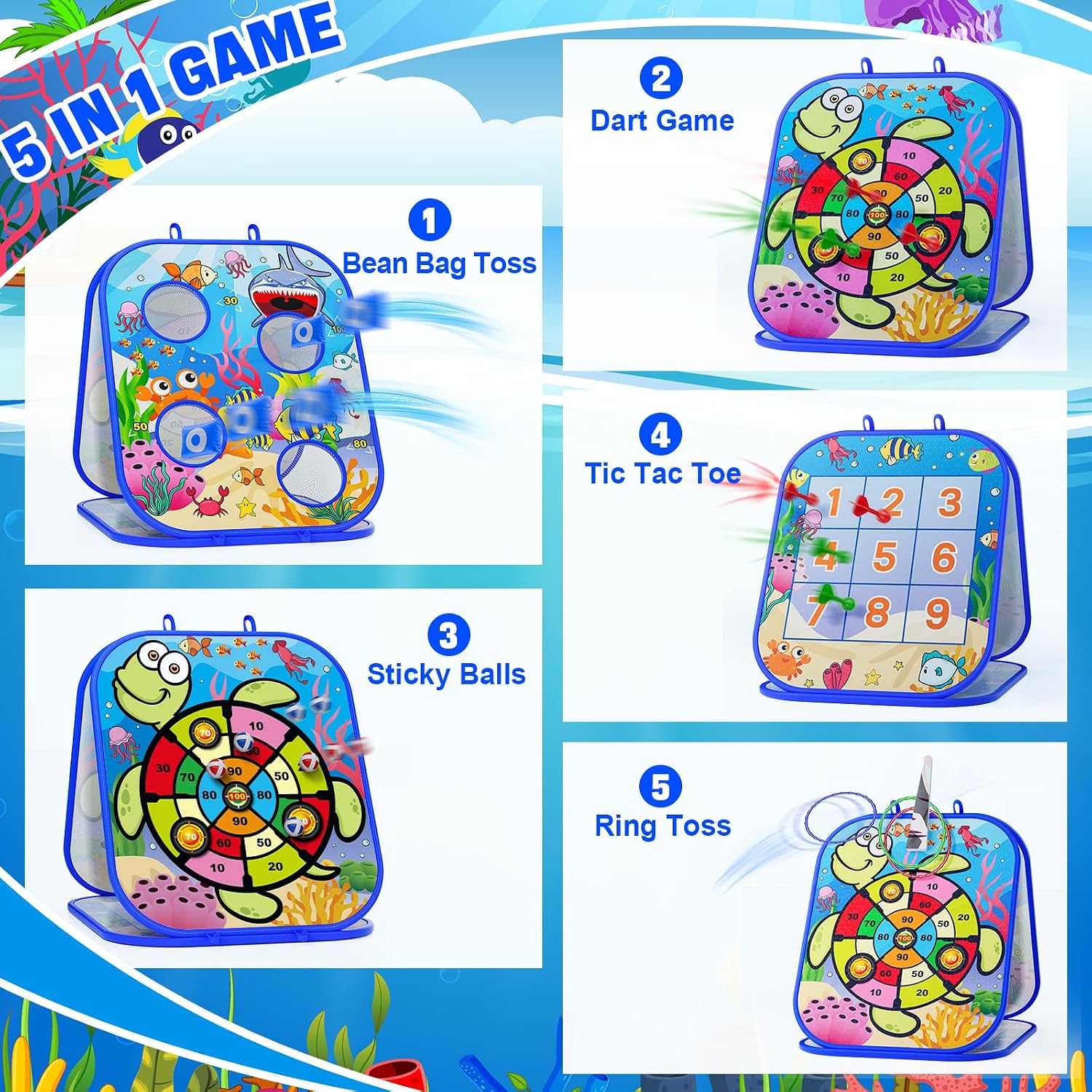 5-in-1Bean Bag Toss Game for Kids, Cornhole Board Toddler Toys for Kids Party Activity and Outdoor Yard Backyard