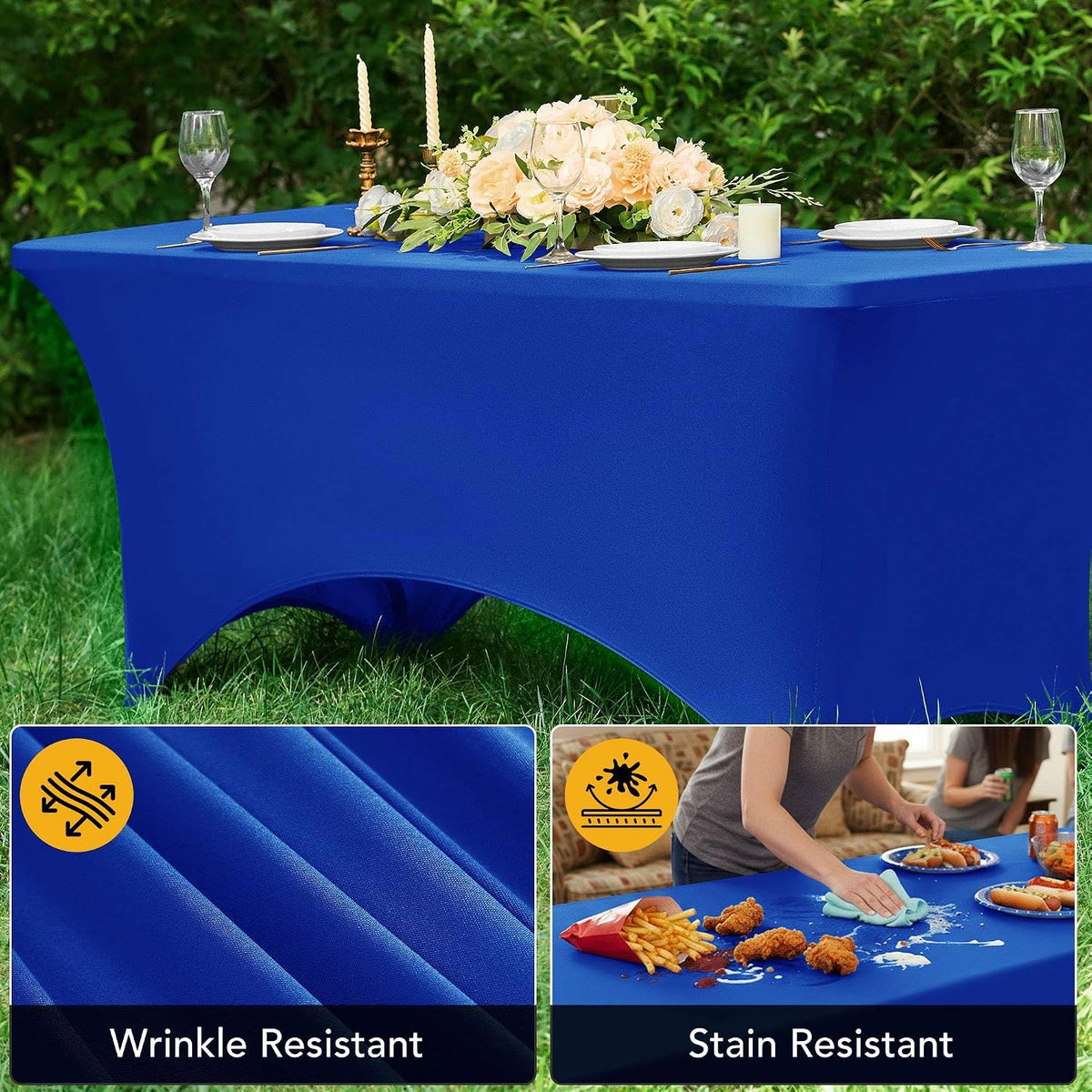 6-Pack Royal Blue Spandex Tablecloths for 6ft Rectangle Tables