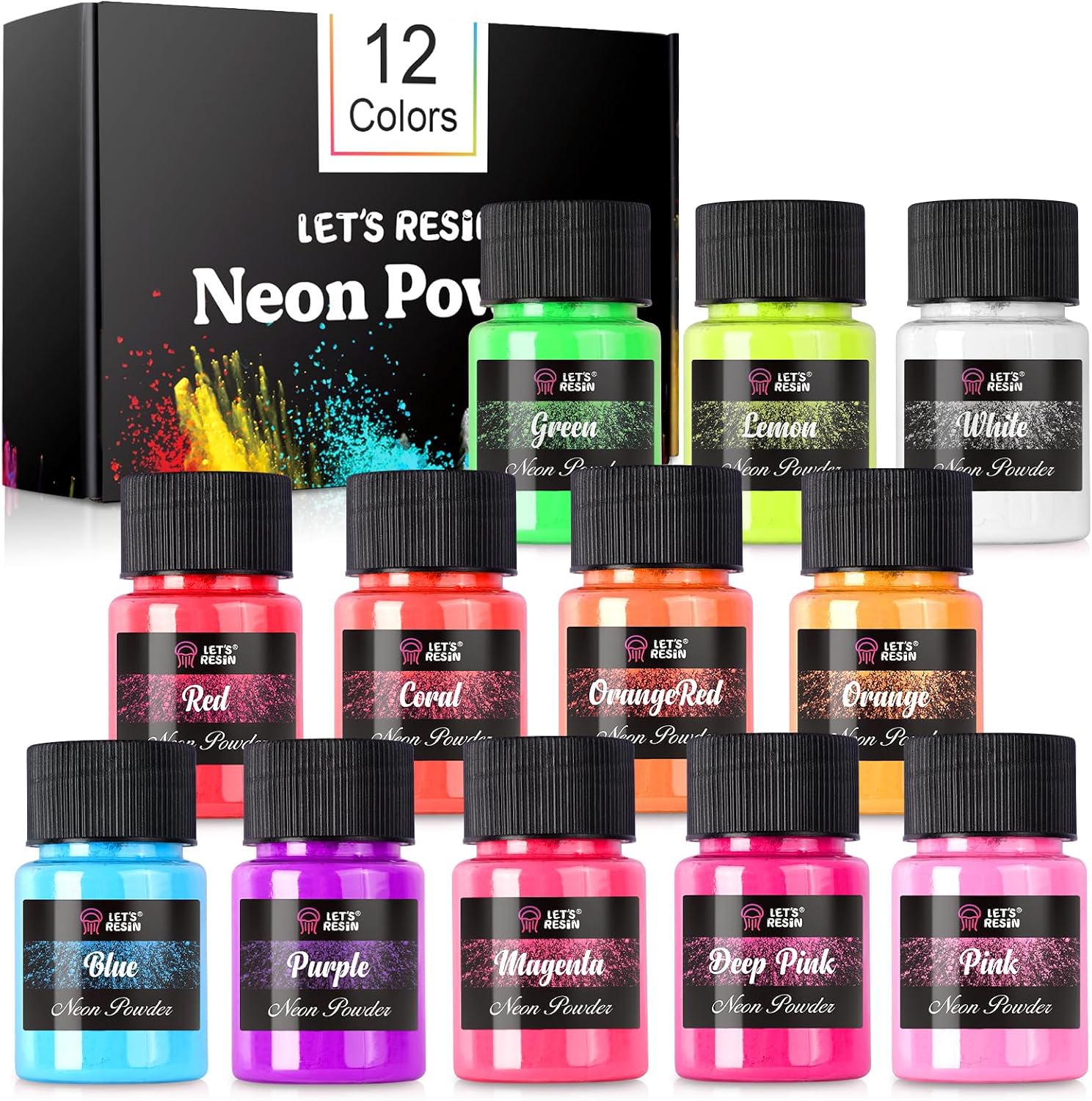 Neon Pigment Powder,12Colors Fluorescent Powder | 10g/Bottle of Mica Powder for Epoxy Resin,Nail,Tumblers,Soap