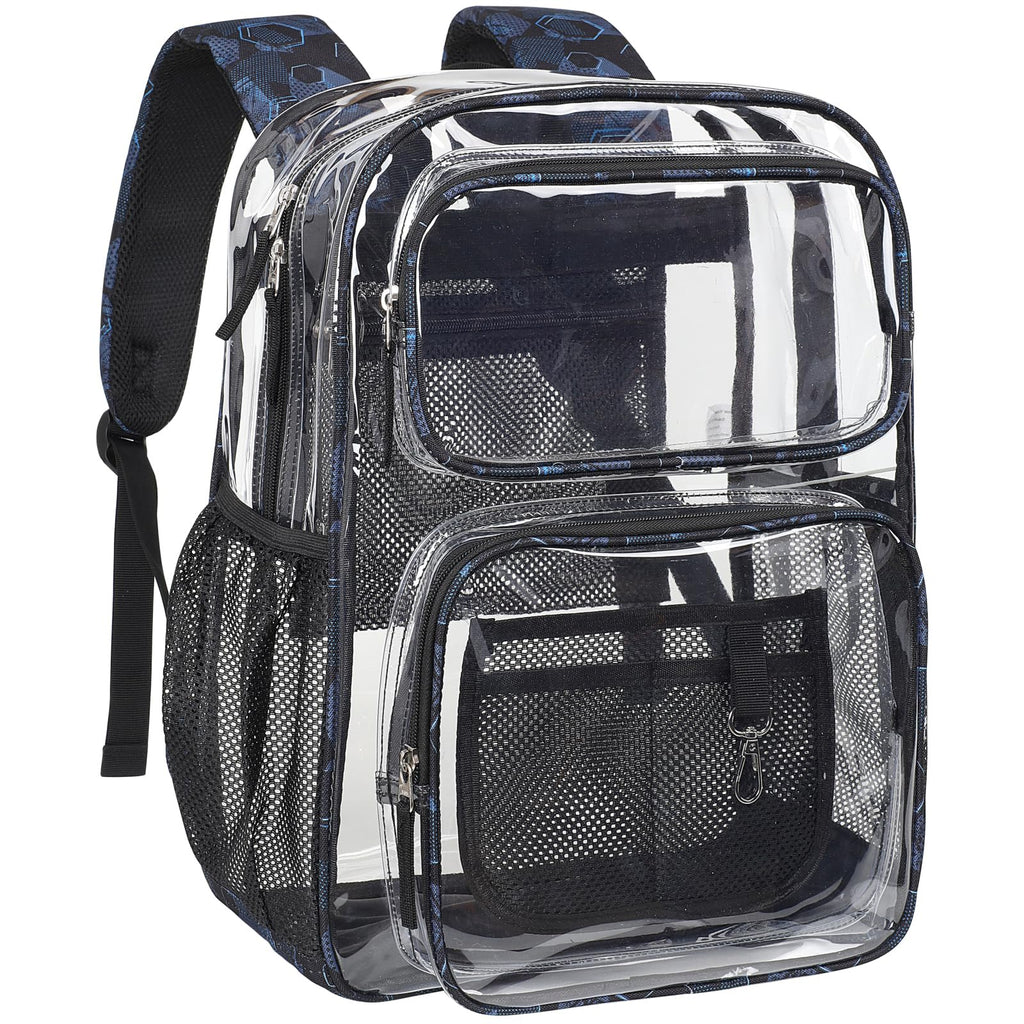 Clear Backpack for School - 17 Inch Geometric Pattern Bookbag, Blue