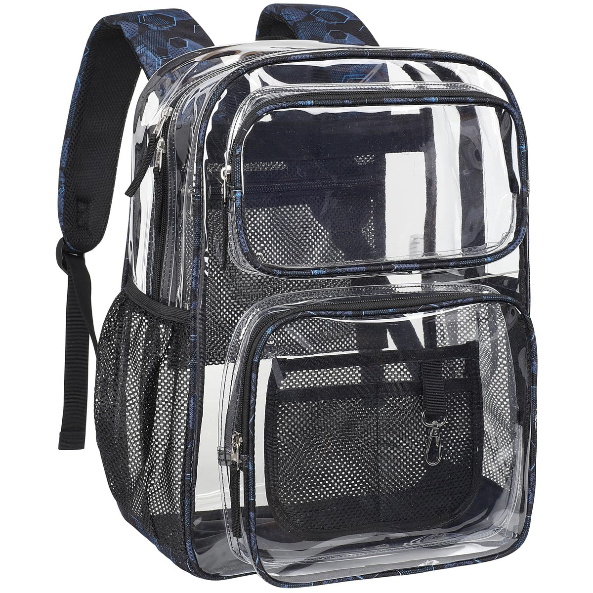 Clear Backpack for School - 17 Inch Geometric Pattern Bookbag, Blue