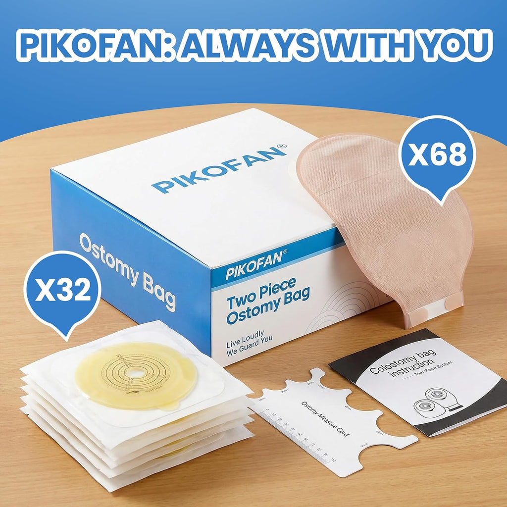 100 Count) 68 Colostomy Bags+32 Barriers, Two-Piece System with Hook and Loop Closure, Ostomy Supplies for Stoma