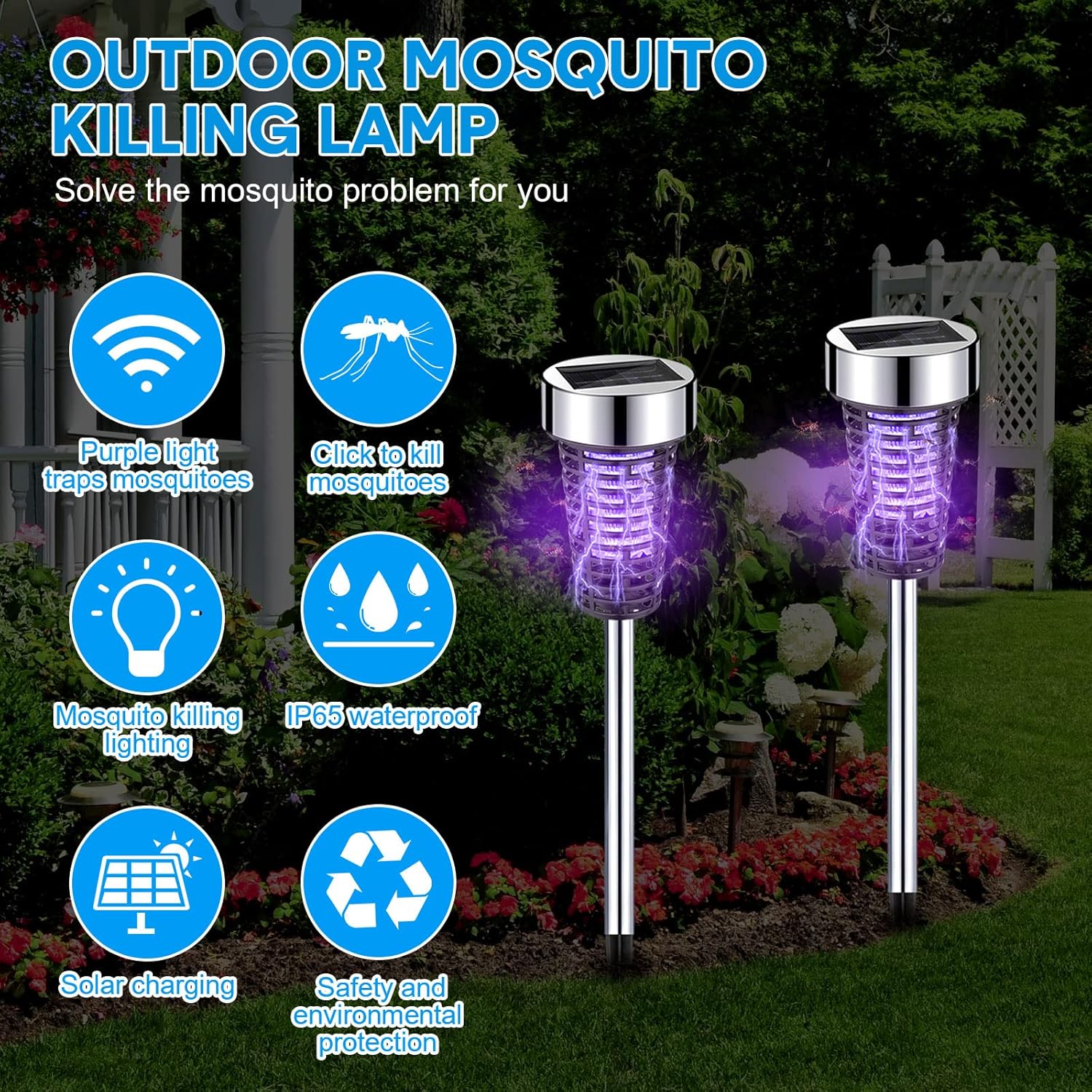 4 Pack Outdoor Solar Bug Zapper,Purple Light,Silver | Mosquito Repellent, Solar Powered, Waterproof, LED Light Lamp