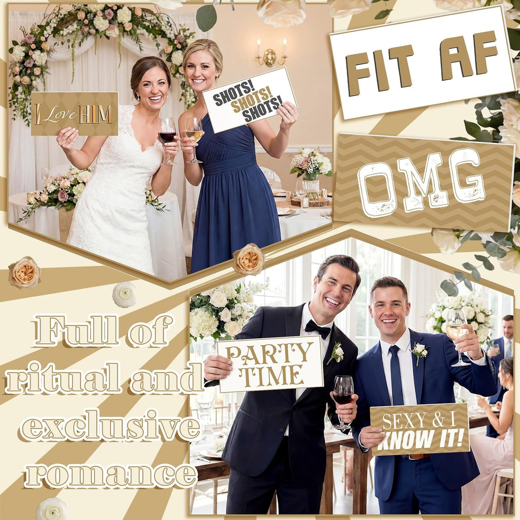 24 Designs Gold Wedding Photo Booth Props, Double Sided PVC Selfie