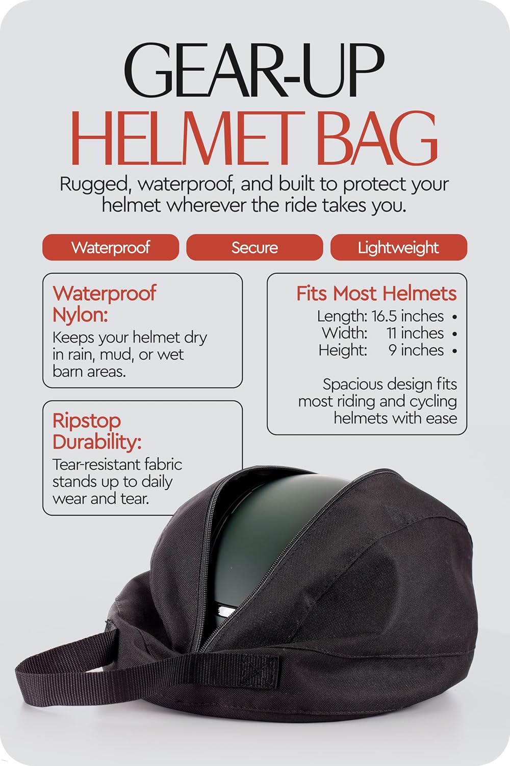Waterproof Nylon Equestrian Helmet Bag, Durable Ripstop Design