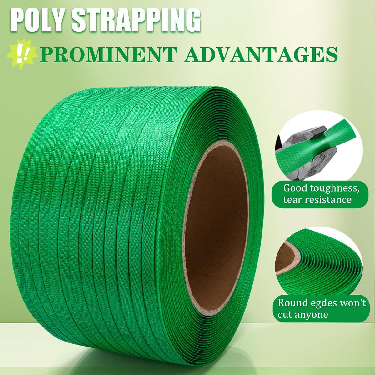 Heavy Duty Polyester Strapping Band 3280' x 1/2" x 0.030" Green, 300 lbs Break Strength