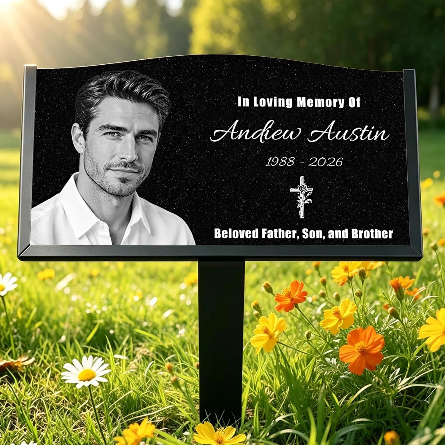 Personalized Granite Memorial Stone, Custom‑Engraved Grave Marker w/ Photo