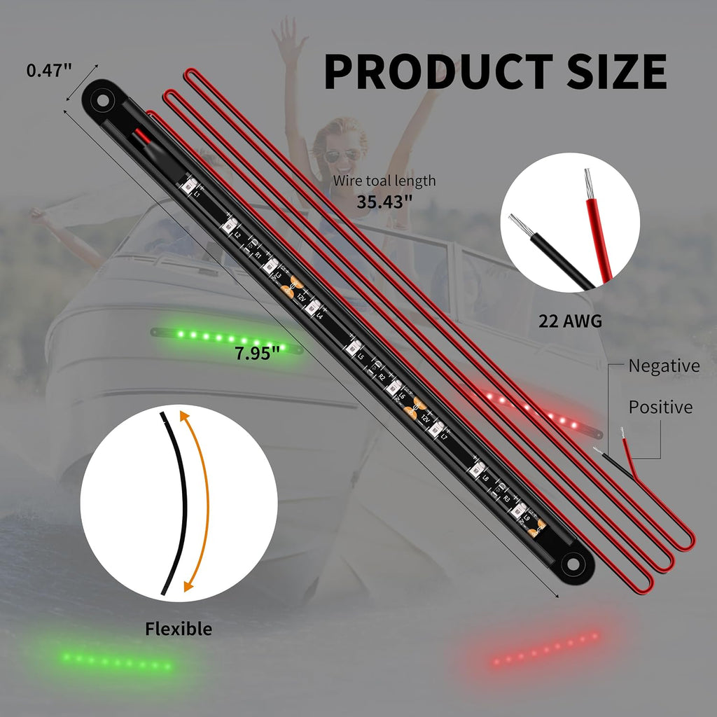 RVZONE Boat Red & Green Bow Navigation Lights, IP67 LED Marine Deck Light