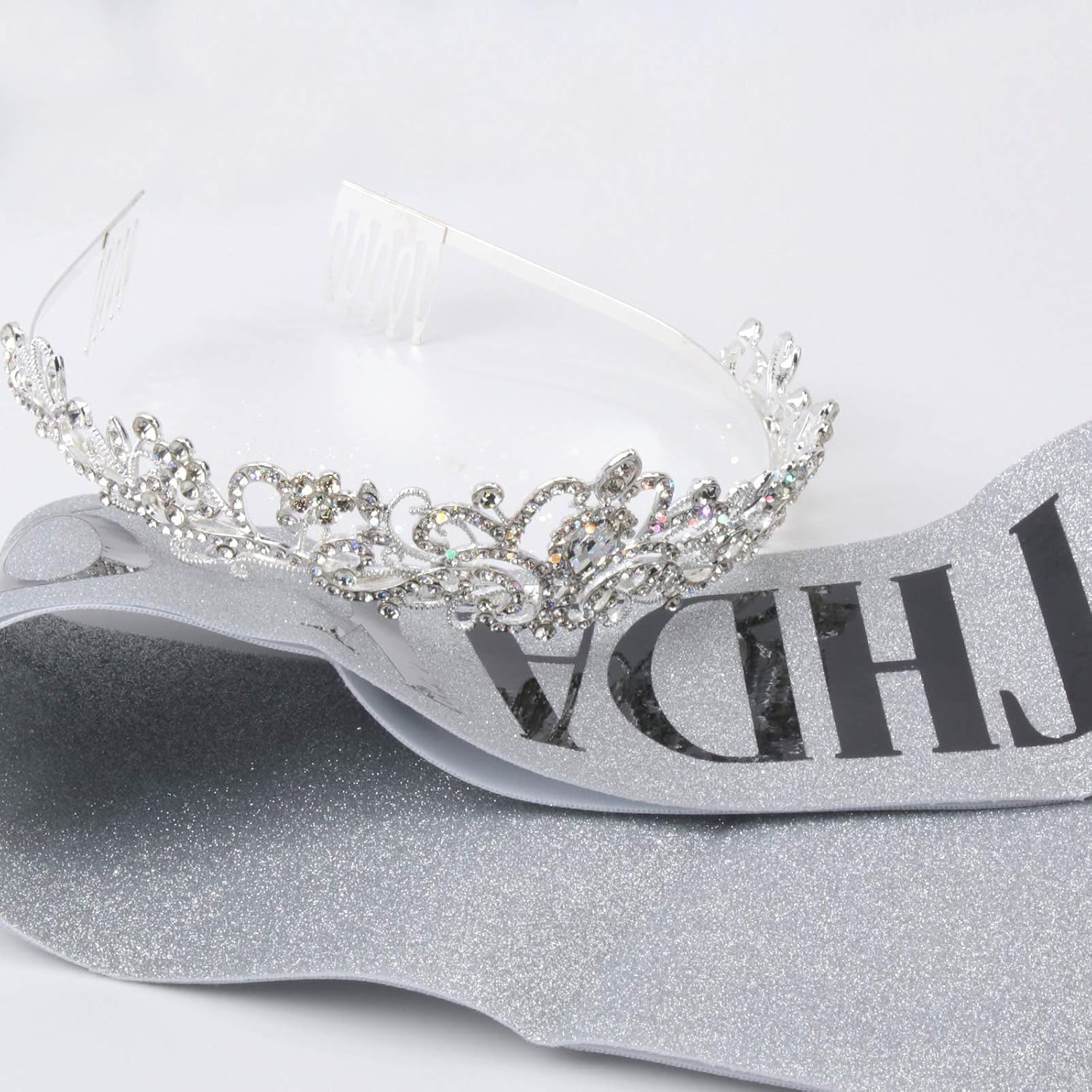 Silver Birthday Queen Sash for Women Tiara Crown Party Decorations | Happy Birthday Crowns for Adult Women, Party